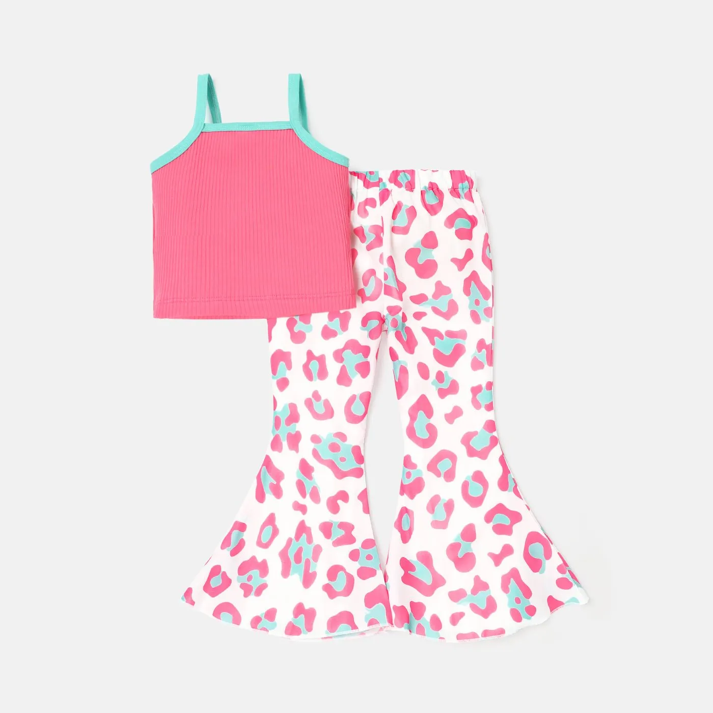 2pcs Toddler Girl Cotton Button Design Camisole and Leopard Print Flared Pants Set