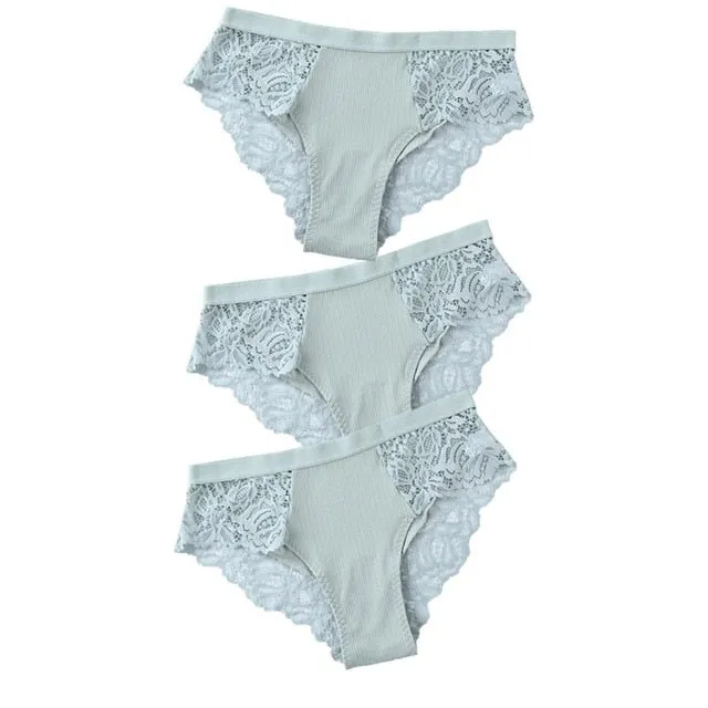 3 Pcs Lace & Cotton Brief Panties