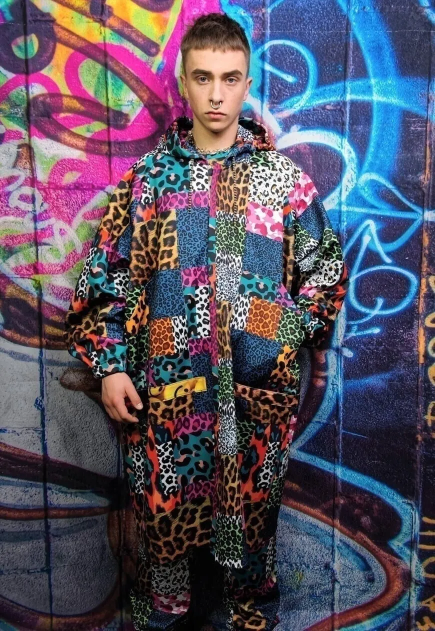 Animal print jacket handmade leopard windbreaker in blue