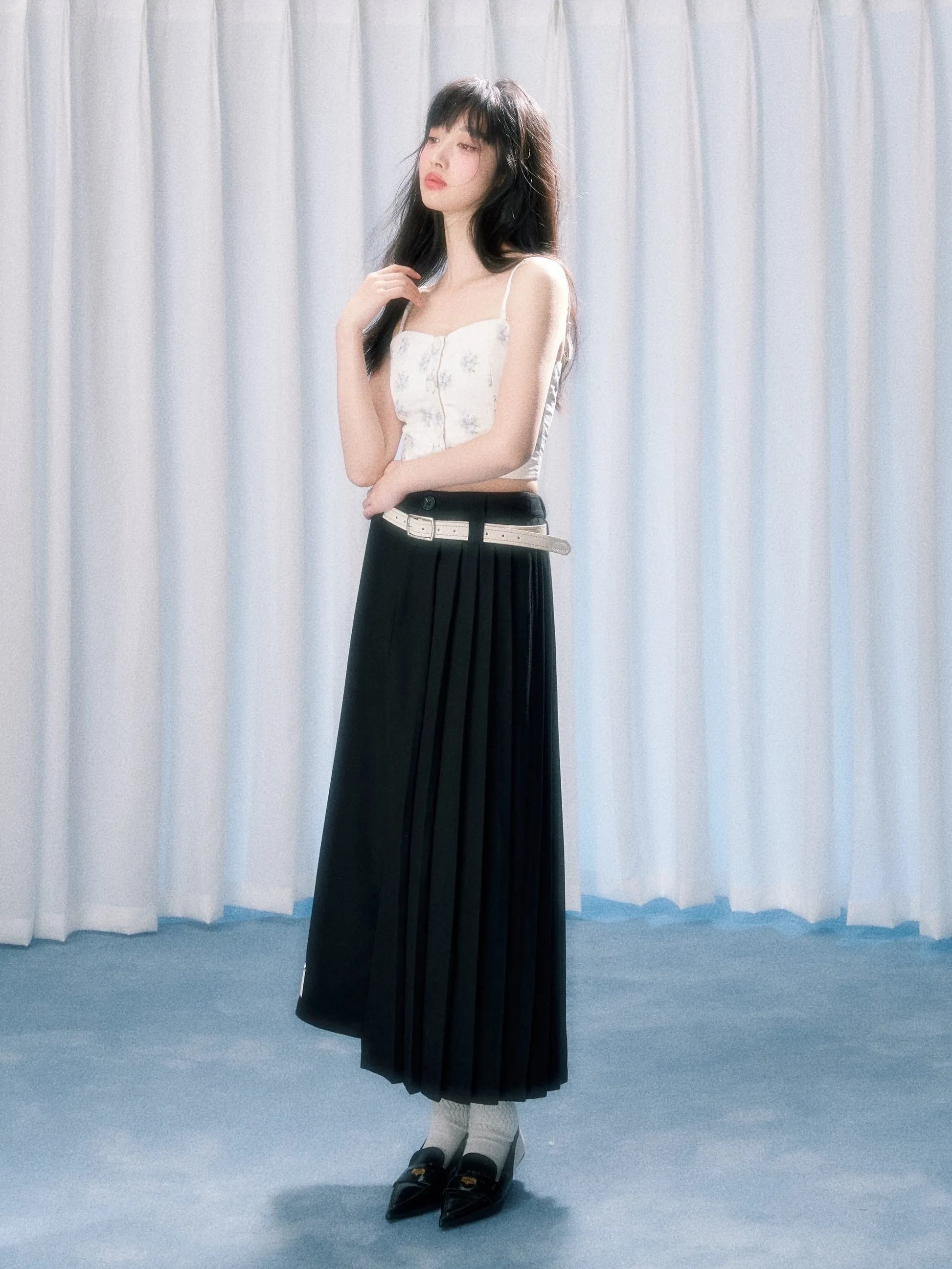 Asymmetric Pleated Skirt