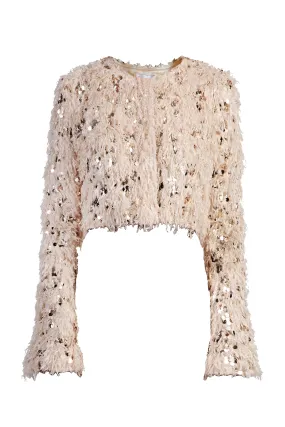 Beige Fluffy Cropped Jacket