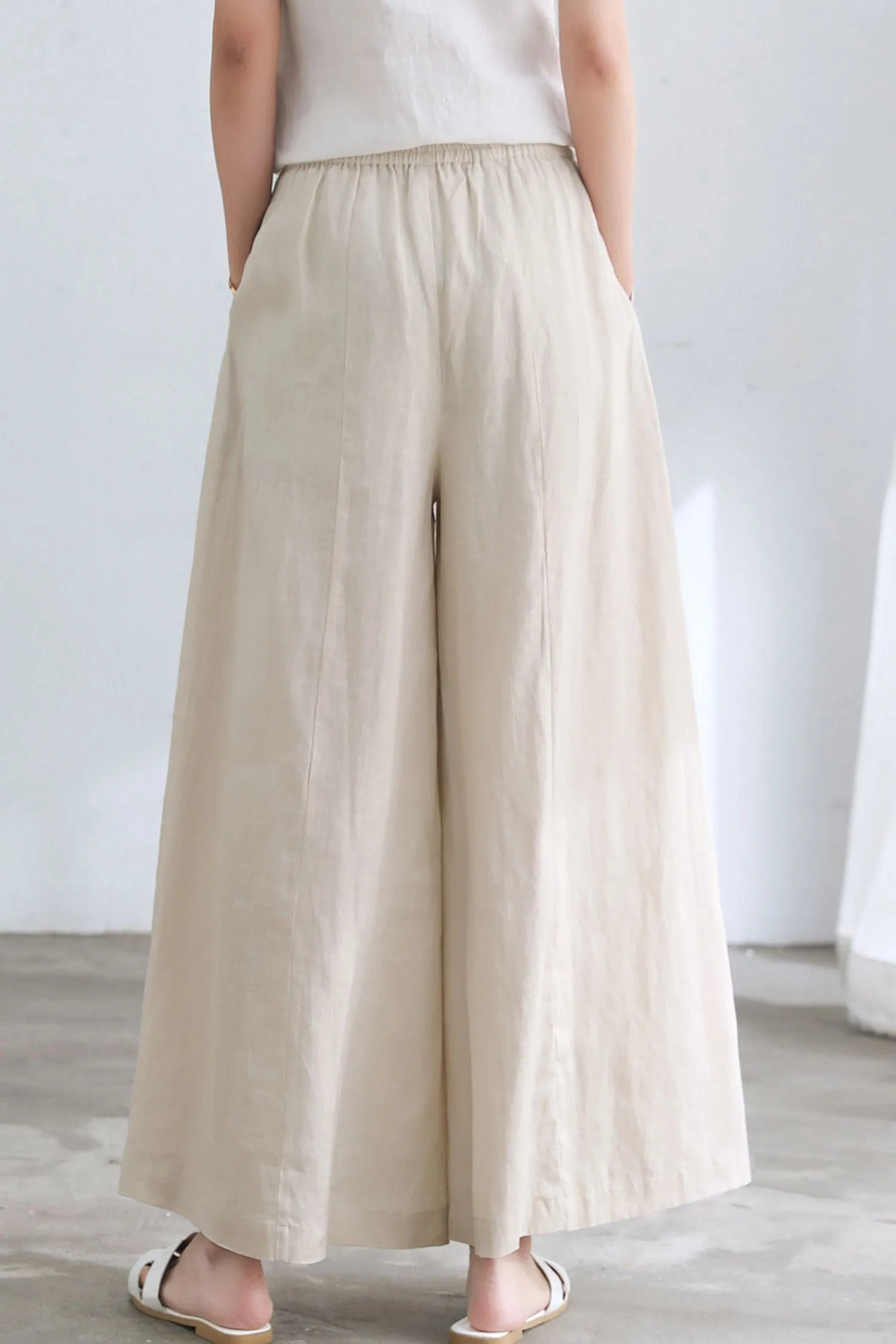 Beige Linen palazzo pants for Women C2660