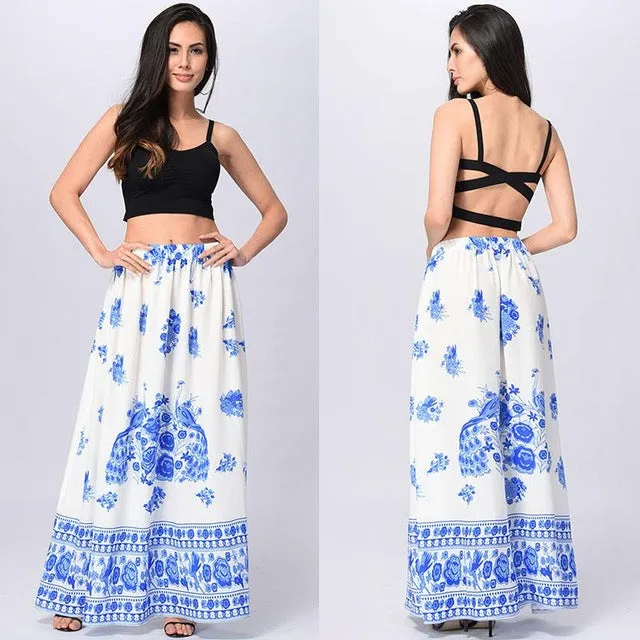 Bohemian Floral A-line None Floor-length Skirts