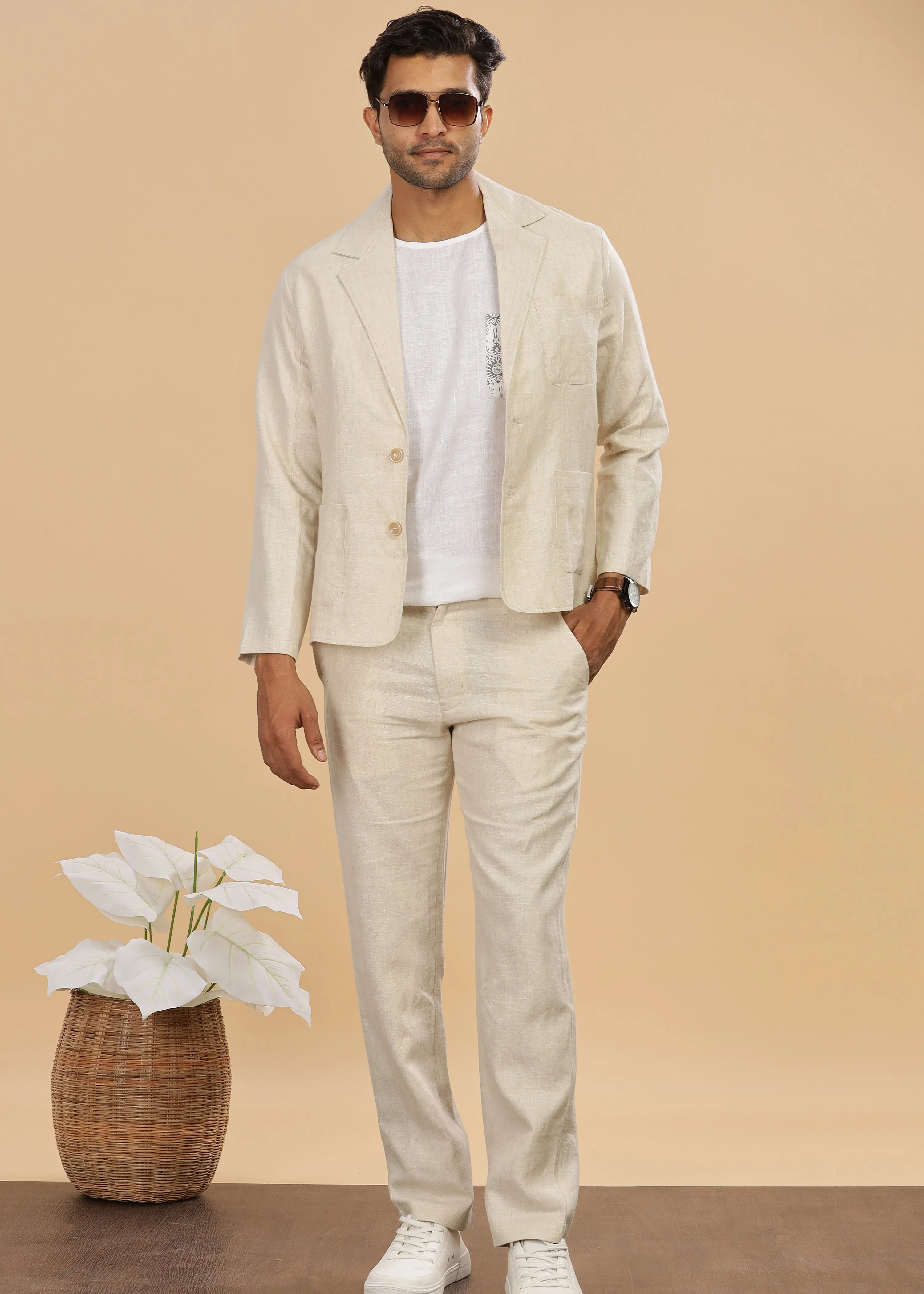 Bond - Classic Pure Linen Jacket - Ecru