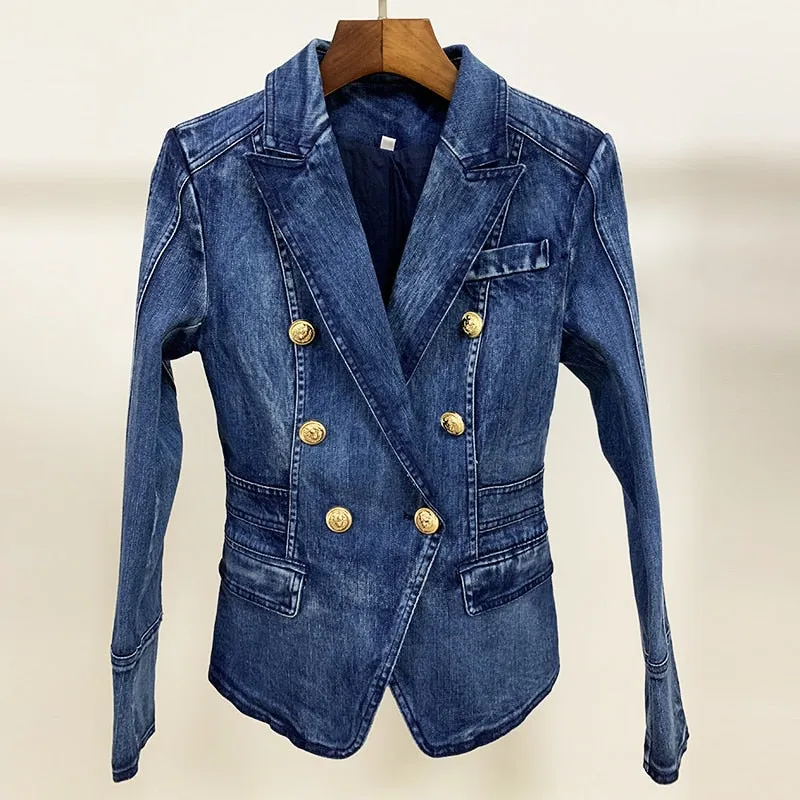 Double Breasted Denim Blazer