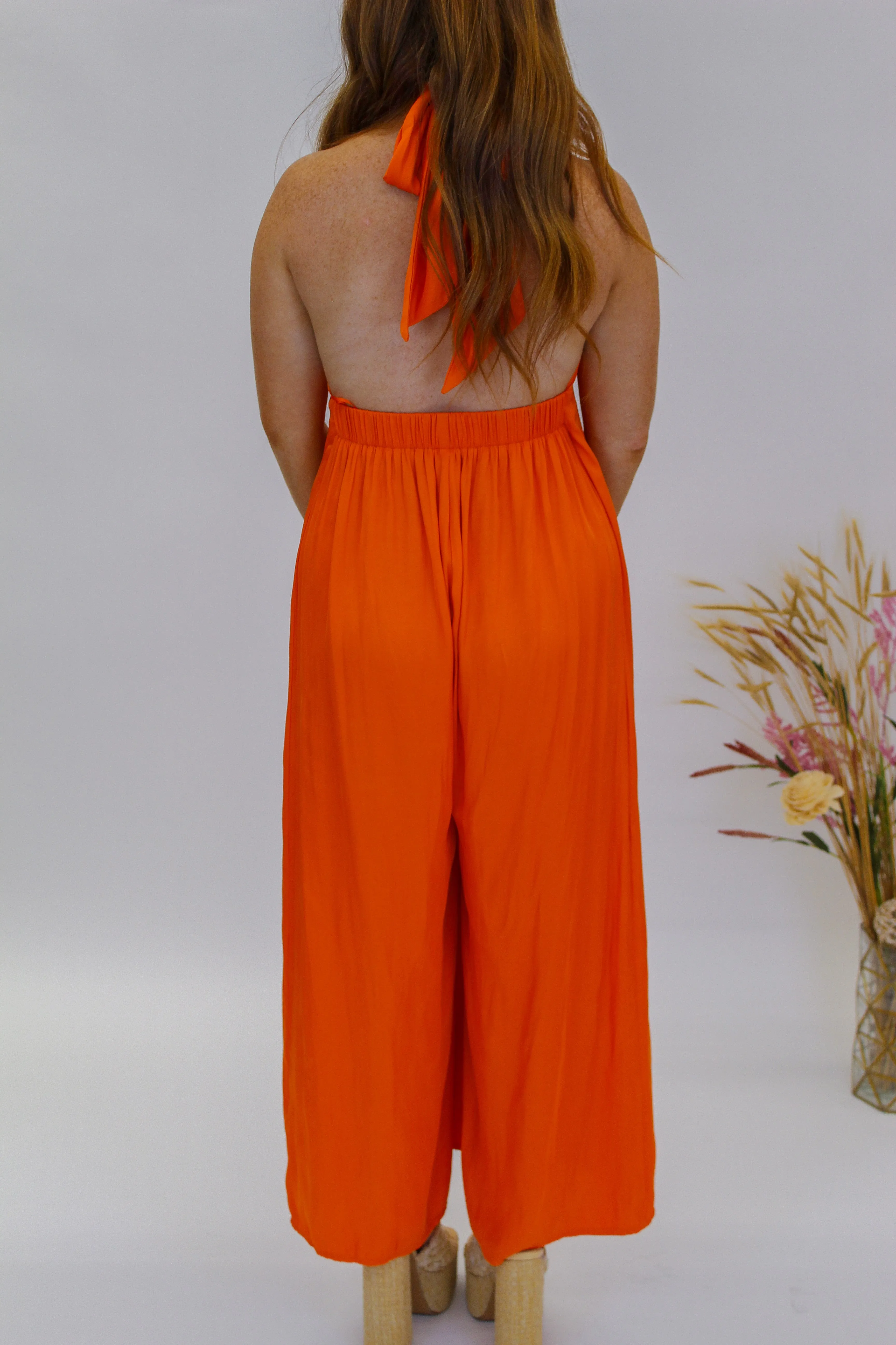 Dreamy Halter Neck Jumpsuit- Orange