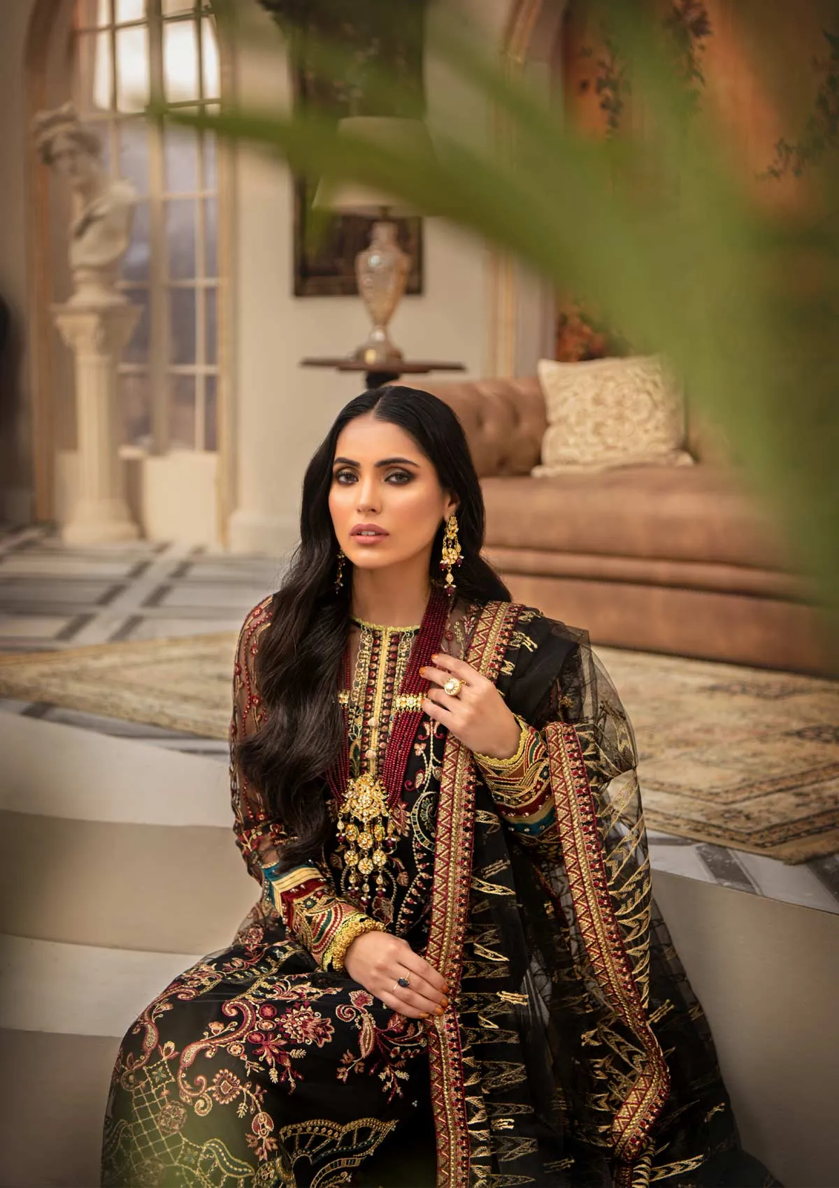 Elegant Pakistani Maxi Dress in Black Shade #PF452