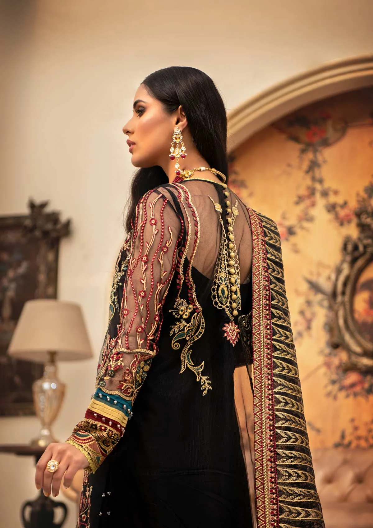 Elegant Pakistani Maxi Dress in Black Shade #PF452