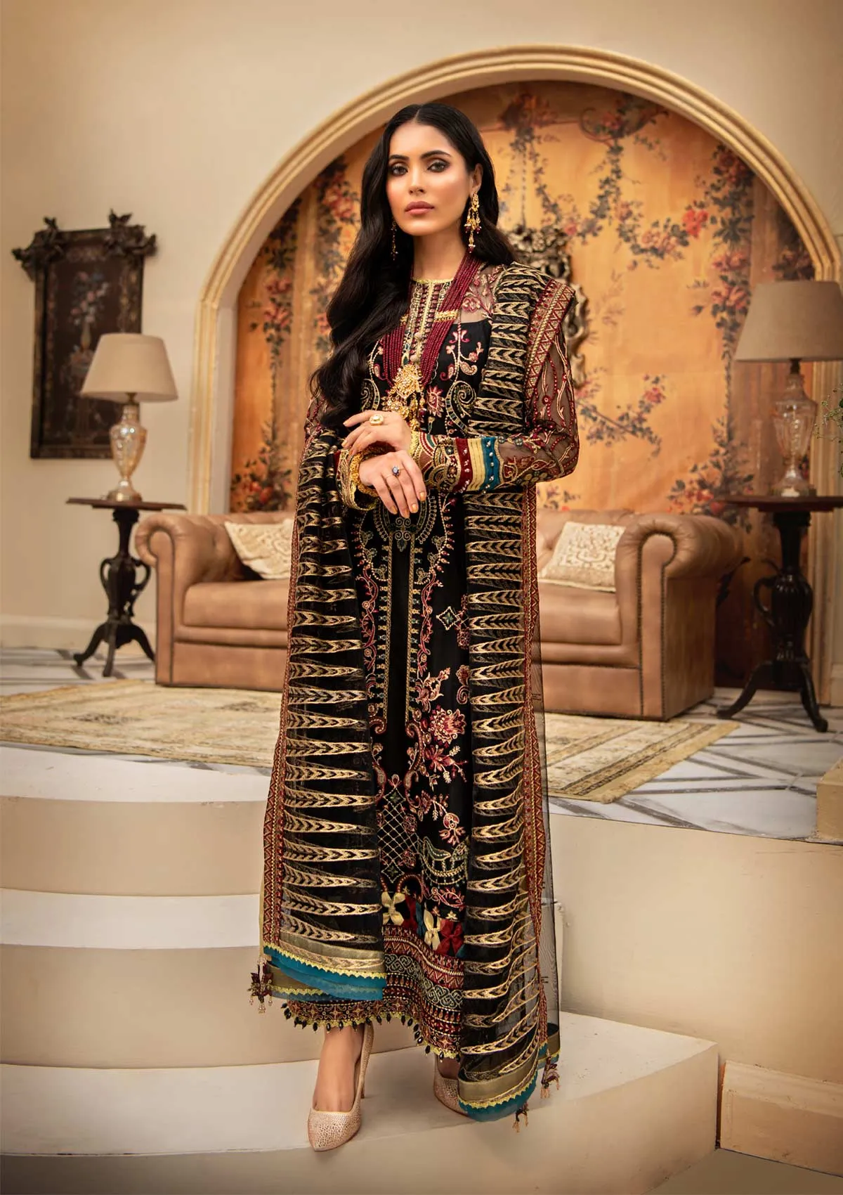 Elegant Pakistani Maxi Dress in Black Shade #PF452