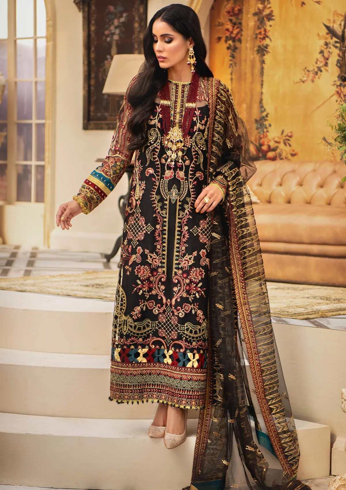 Elegant Pakistani Maxi Dress in Black Shade #PF452