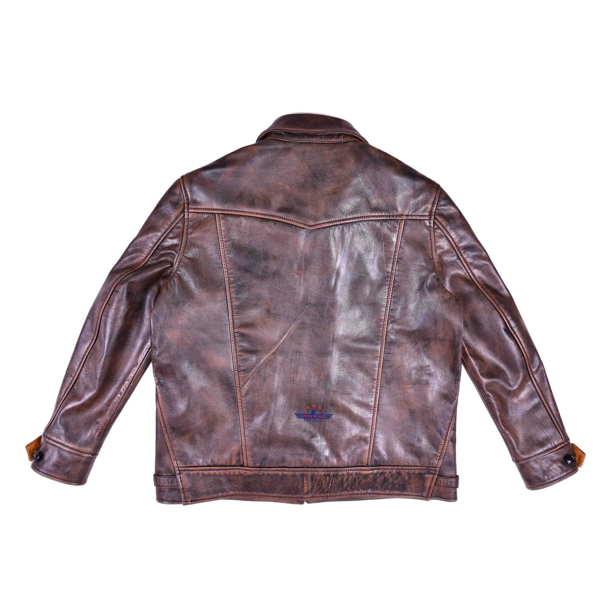 FiveStar Leather Men Classic Vintage look Ranch Jacket Real Goatskin Leather