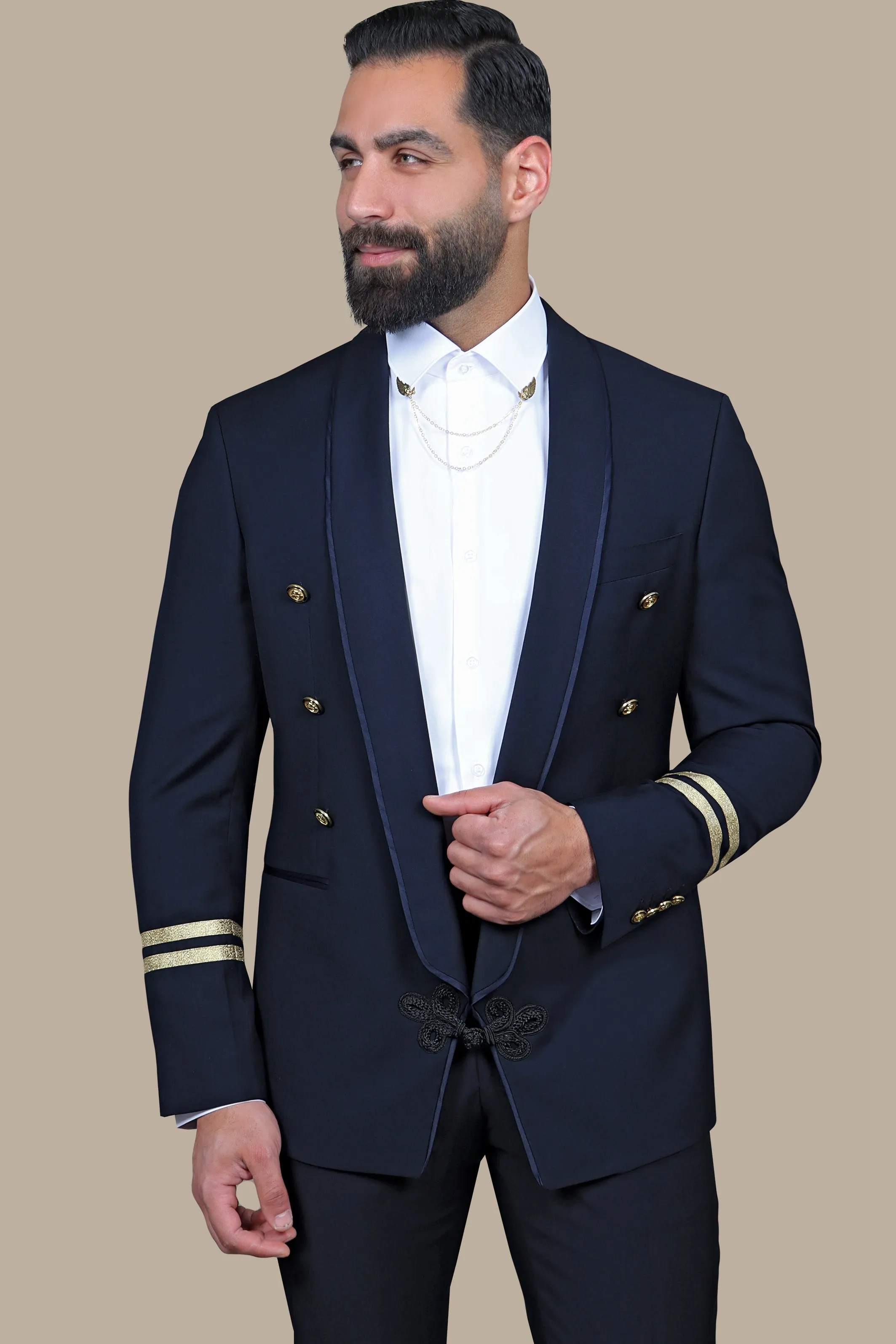 Gilded Maritime Elegance: The FV Special Collection Sailor Style Blazer with Gold Accents