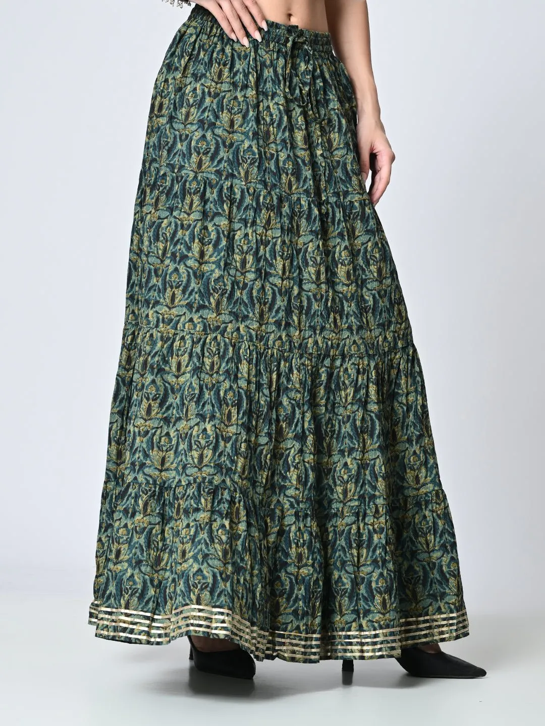 Gotta Patti Detail Pure Cotton Maxi Tiered Skirt