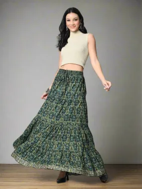 Gotta Patti Detail Pure Cotton Maxi Tiered Skirt