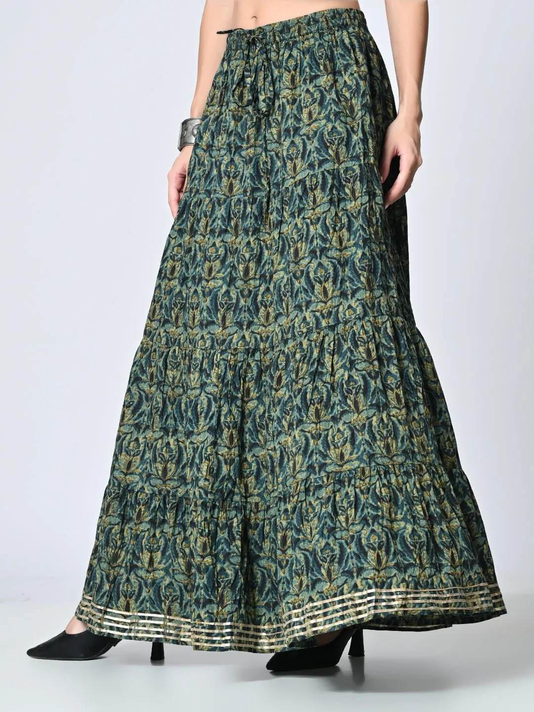 Gotta Patti Detail Pure Cotton Maxi Tiered Skirt