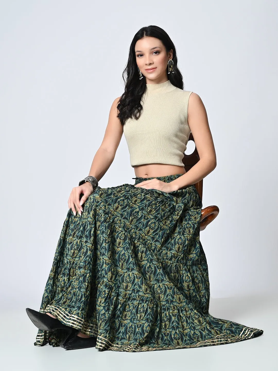 Gotta Patti Detail Pure Cotton Maxi Tiered Skirt