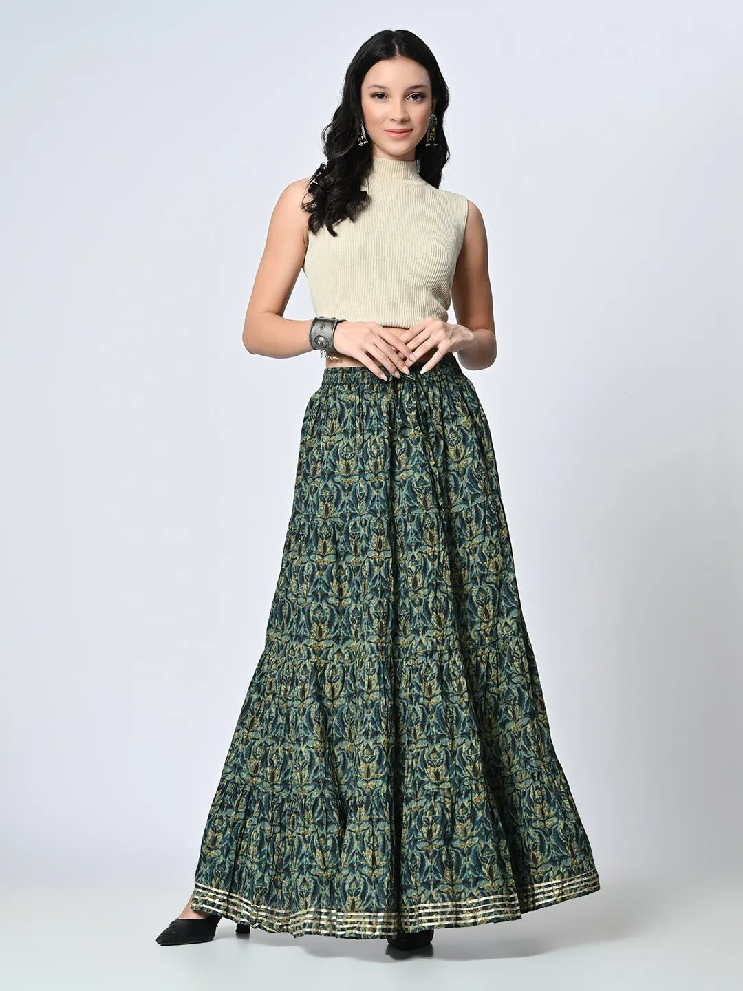 Gotta Patti Detail Pure Cotton Maxi Tiered Skirt