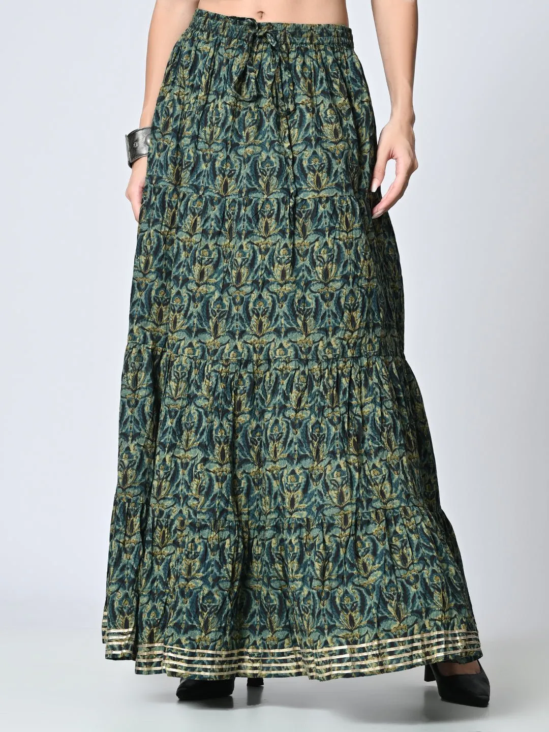 Gotta Patti Detail Pure Cotton Maxi Tiered Skirt