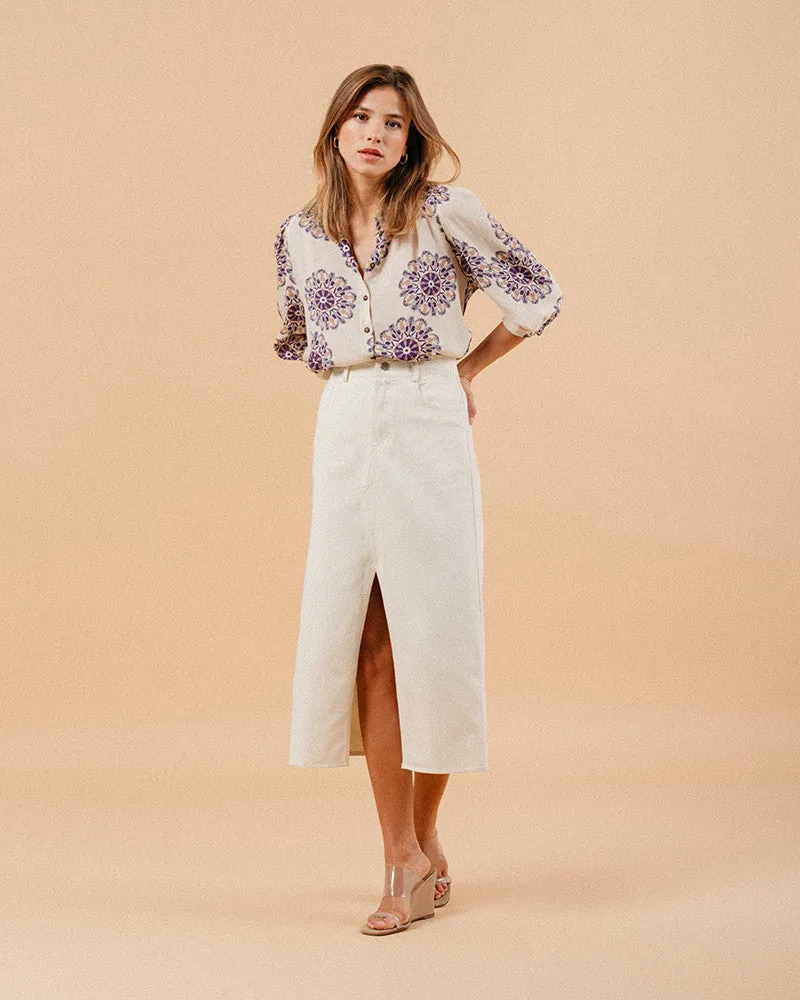 Grace & Mila Maureen Denim Maxi Skirt - Ecru