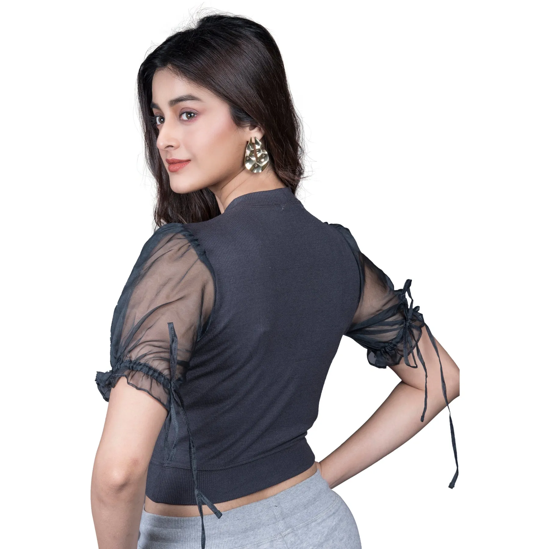 Hosiery Blouses with Puffy Organza Sleeves