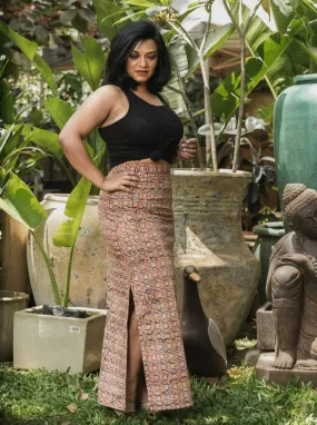 Khel Red Handloom Cotton Maxi Skirt with Side Slits