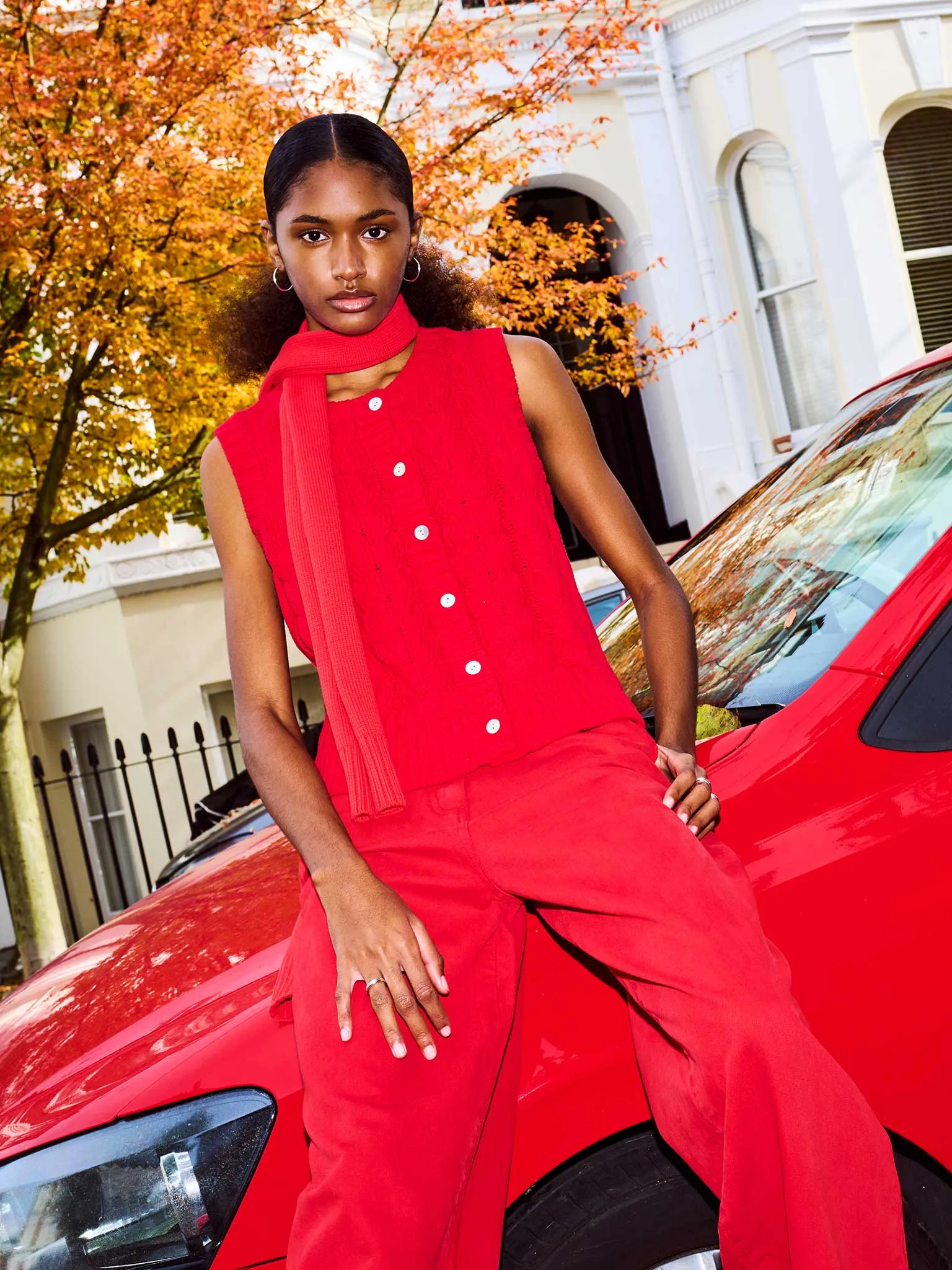 Matilda Cable Knitted Vest in Red