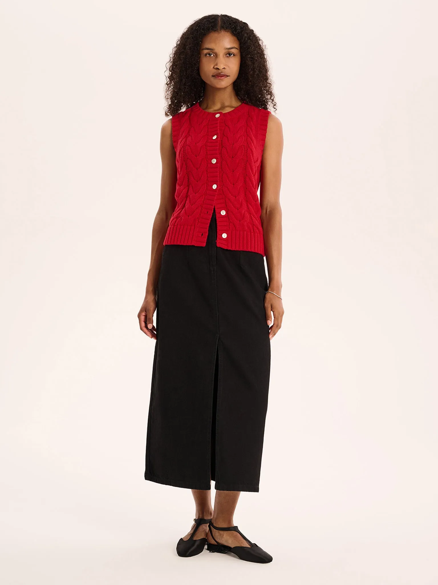 Matilda Cable Knitted Vest in Red