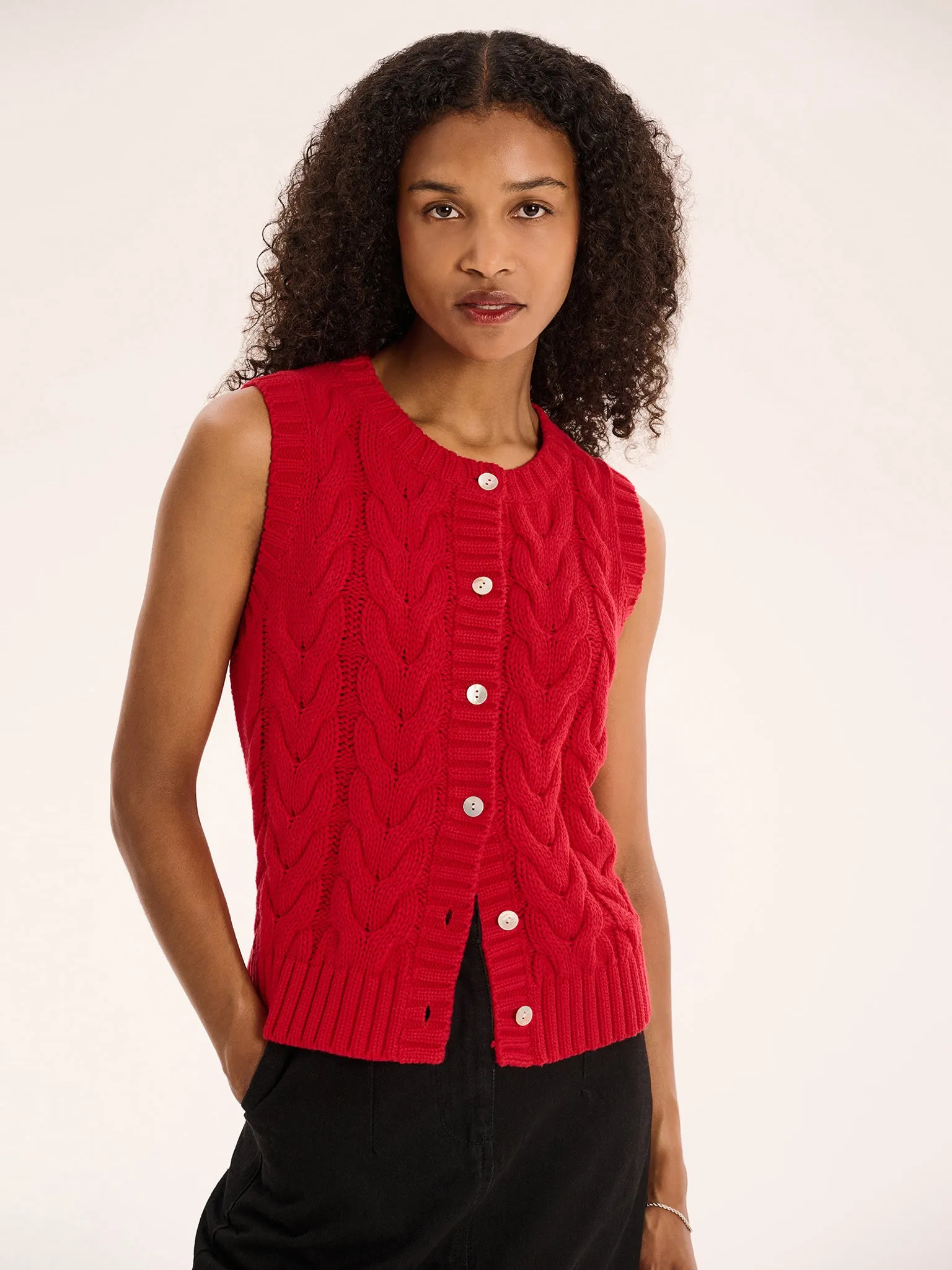 Matilda Cable Knitted Vest in Red