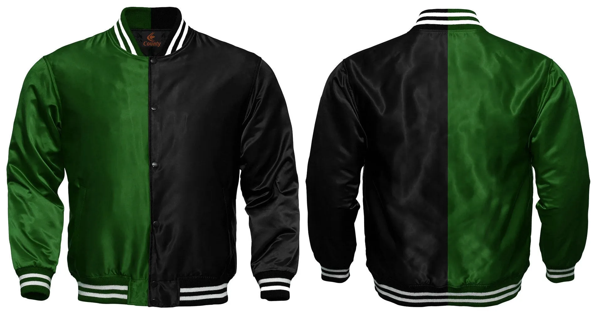 Mens Letterman Jacket Green Black Satin Jacket Varsity Jacket Mens