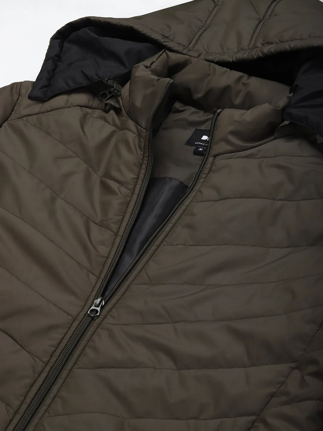 Men's Olive Regular Fit Hooded Winterwear Puffer Jackets