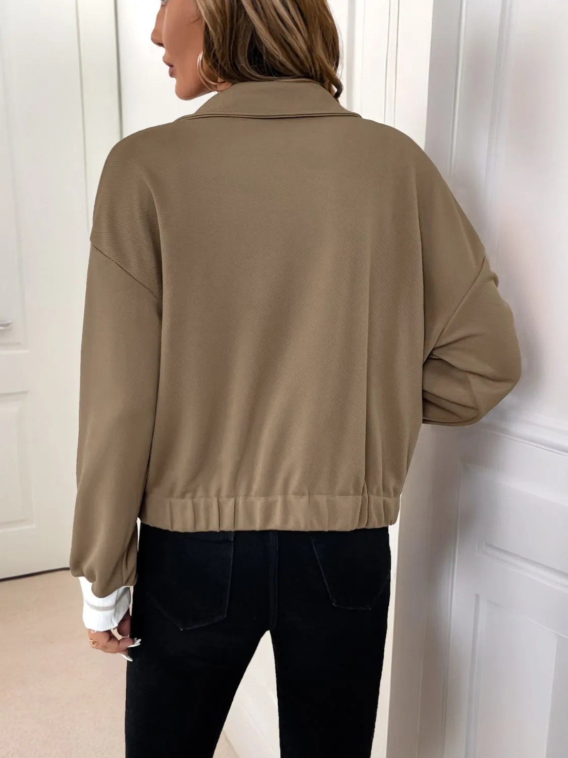 Perfee Collared Neck Button Down Jacket