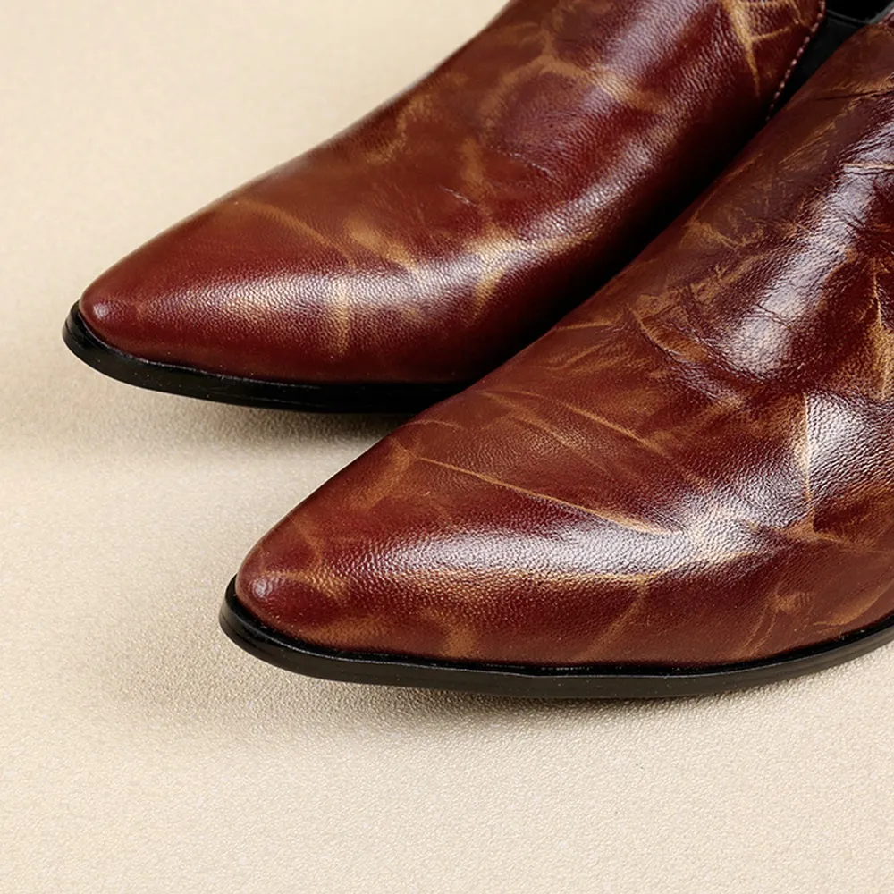 Pointed Low Top Slip on 3cm Heel Men Oxfords