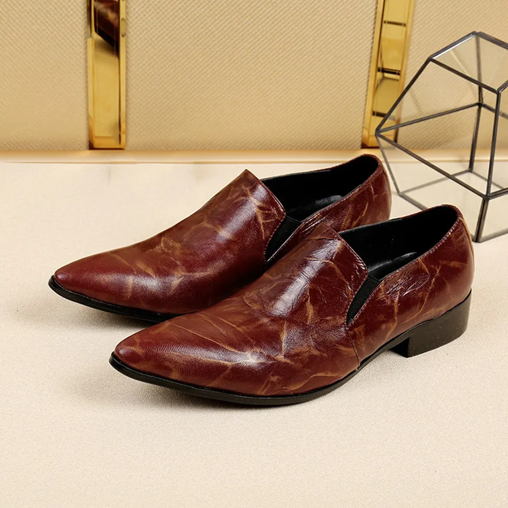 Pointed Low Top Slip on 3cm Heel Men Oxfords