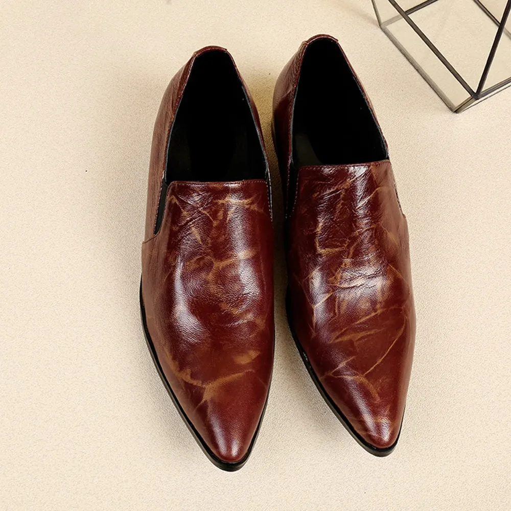 Pointed Low Top Slip on 3cm Heel Men Oxfords