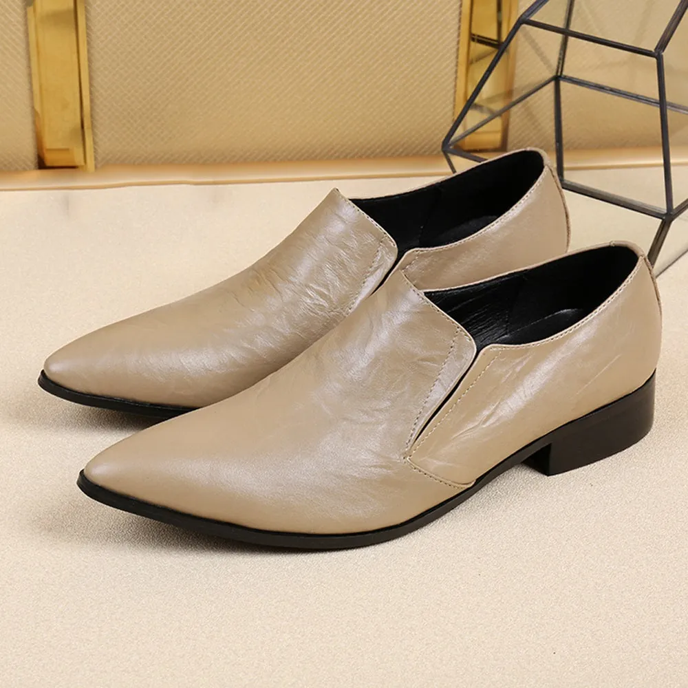 Pointed Low Top Slip on 3cm Heel Men Oxfords