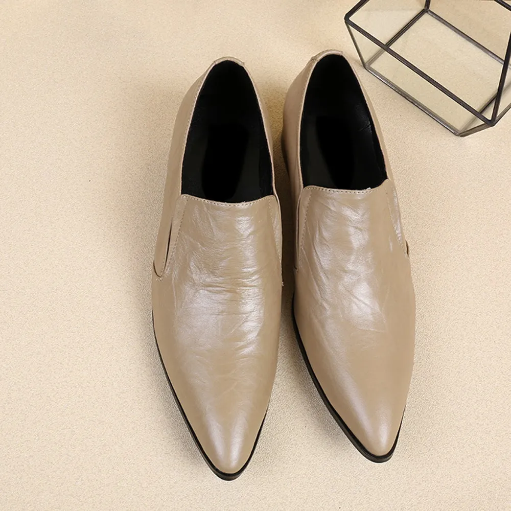 Pointed Low Top Slip on 3cm Heel Men Oxfords