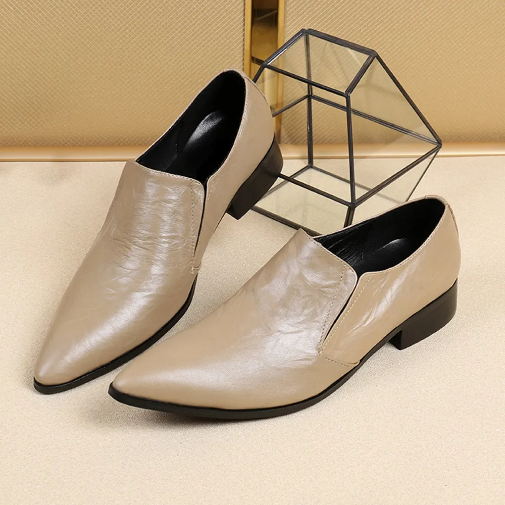 Pointed Low Top Slip on 3cm Heel Men Oxfords