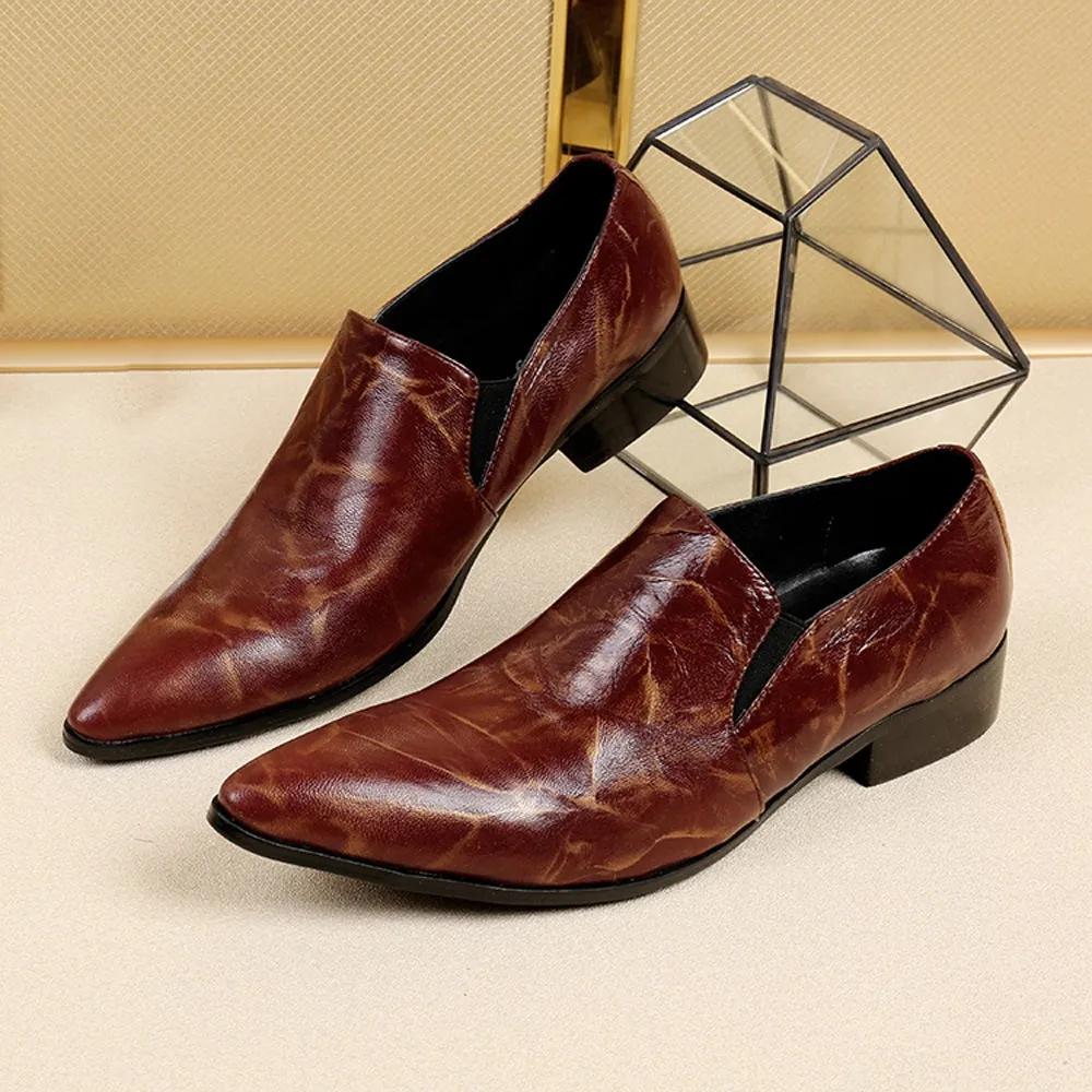 Pointed Low Top Slip on 3cm Heel Men Oxfords