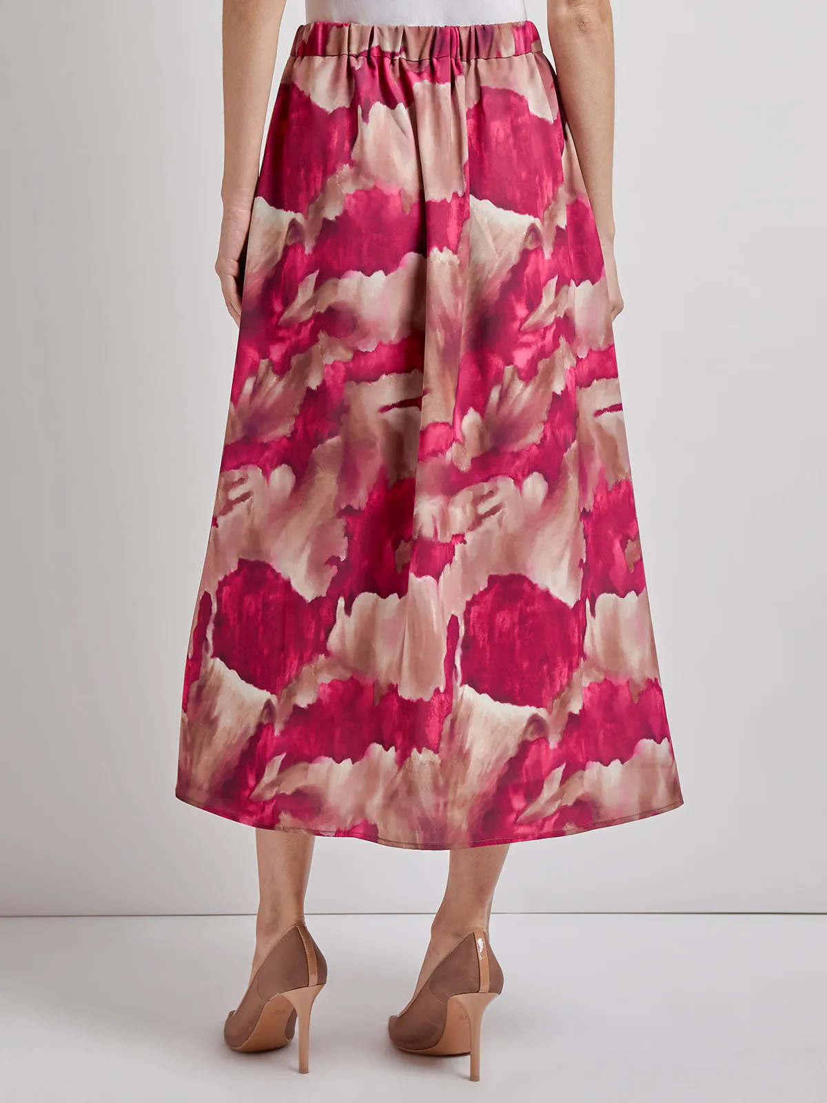 Pull-On Woven Watercolor Print Maxi Skirt