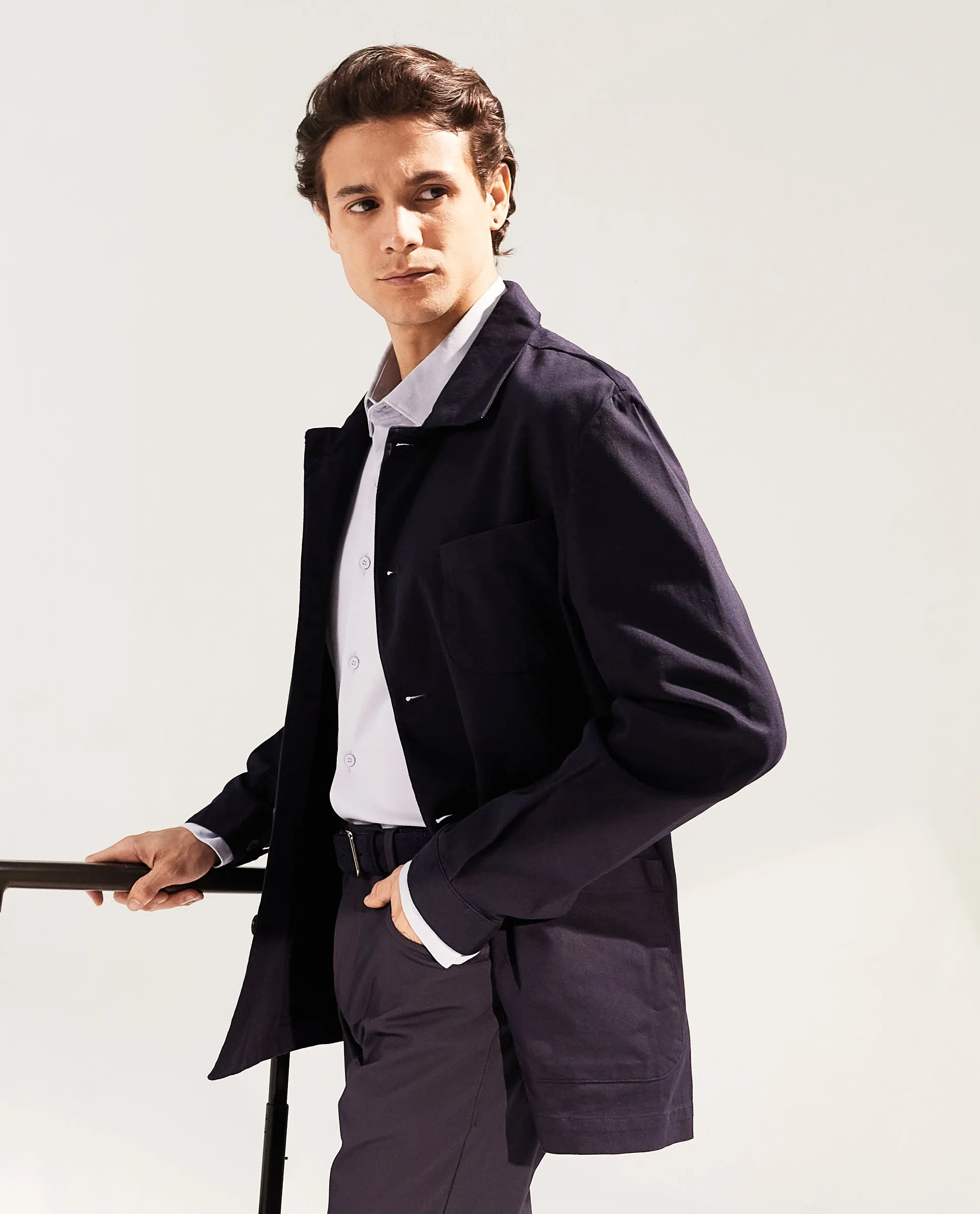 Rare Rabbit Men's Torroy Dark Navy Cotton Spandex Fabric Full Sleeves Regular Fit Plain Jacket