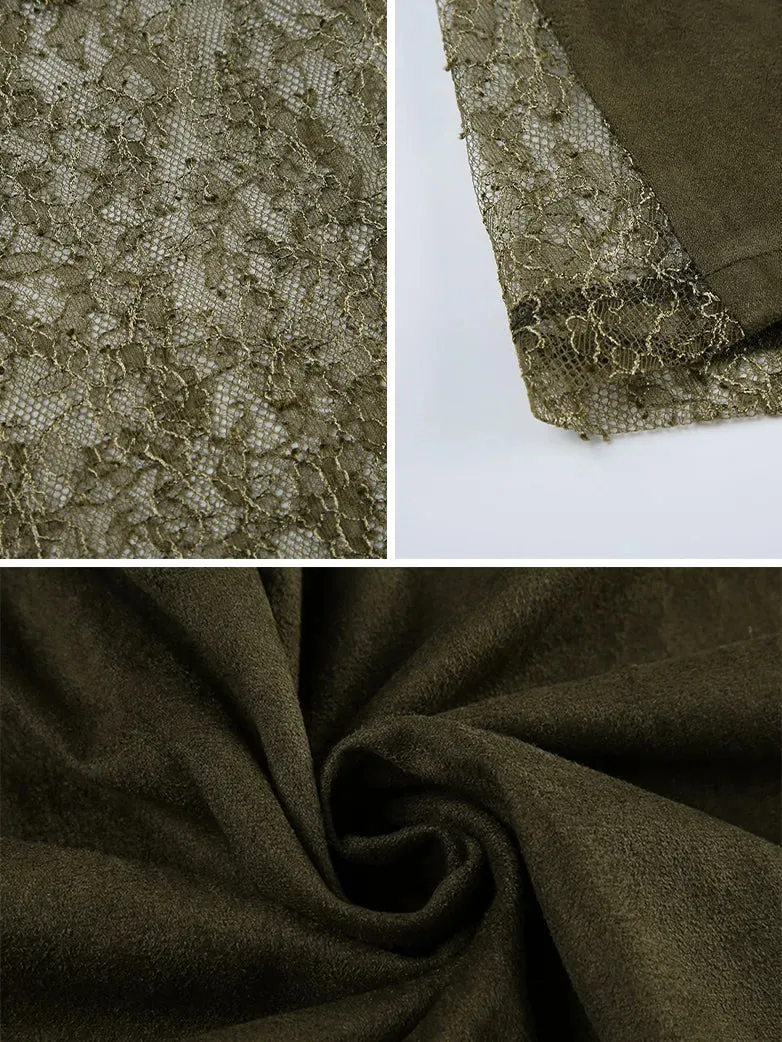 Renaissance Mist Retro Splicing Lace Pocket Skirt
