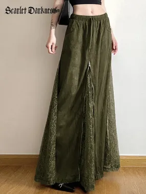 Renaissance Mist Retro Splicing Lace Pocket Skirt