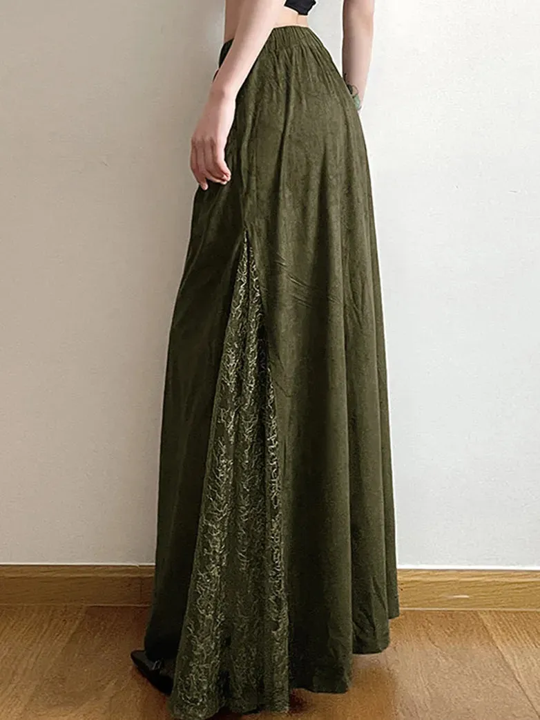 Renaissance Mist Retro Splicing Lace Pocket Skirt