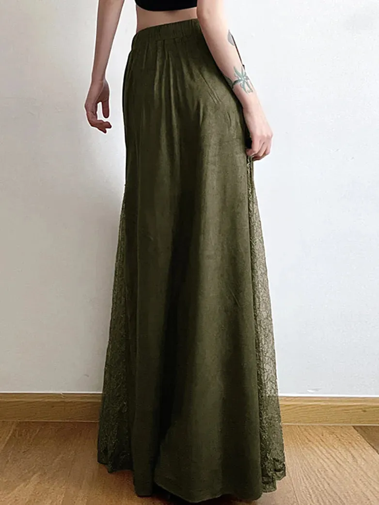 Renaissance Mist Retro Splicing Lace Pocket Skirt