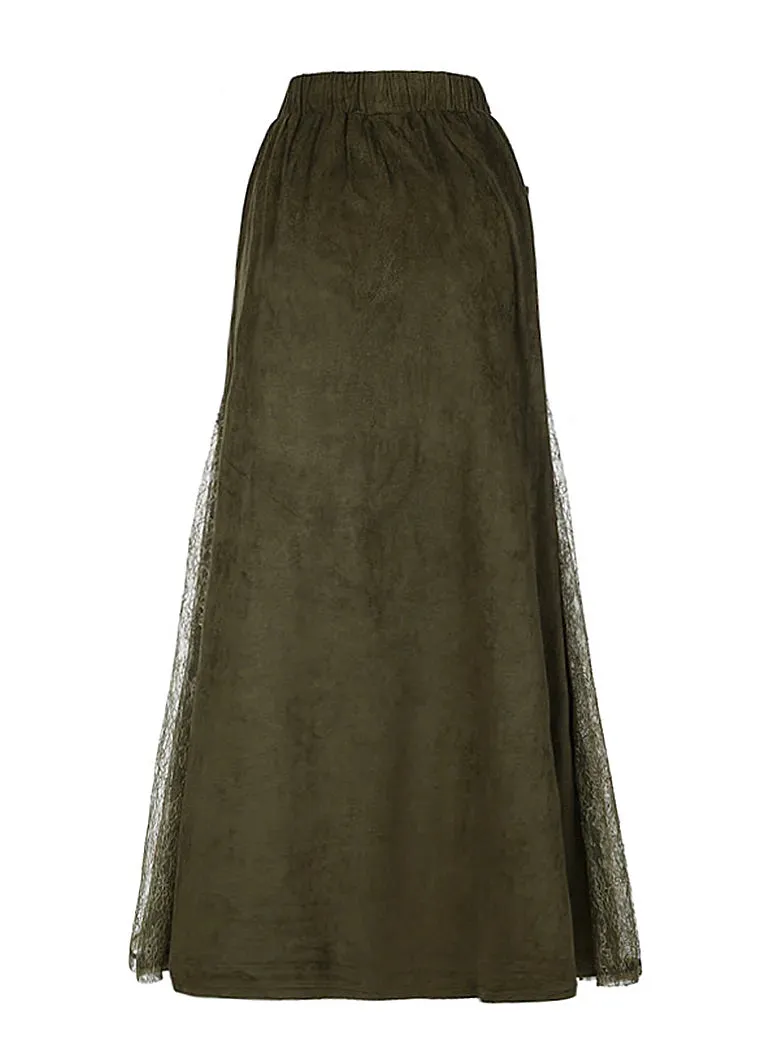Renaissance Mist Retro Splicing Lace Pocket Skirt