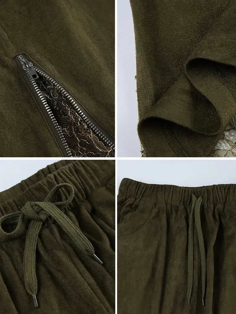 Renaissance Mist Retro Splicing Lace Pocket Skirt