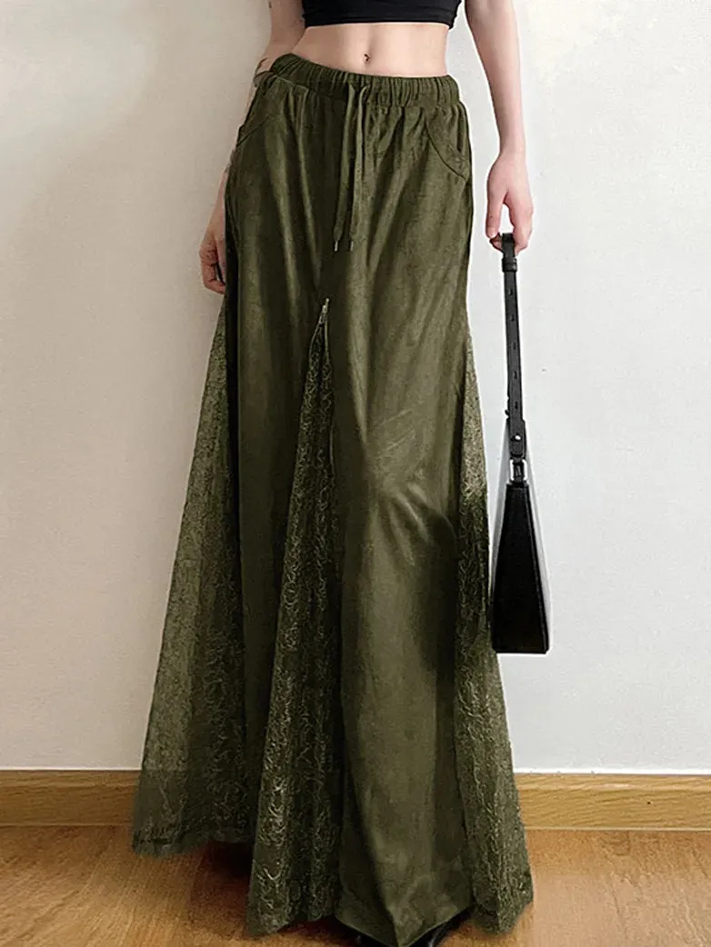 Renaissance Mist Retro Splicing Lace Pocket Skirt