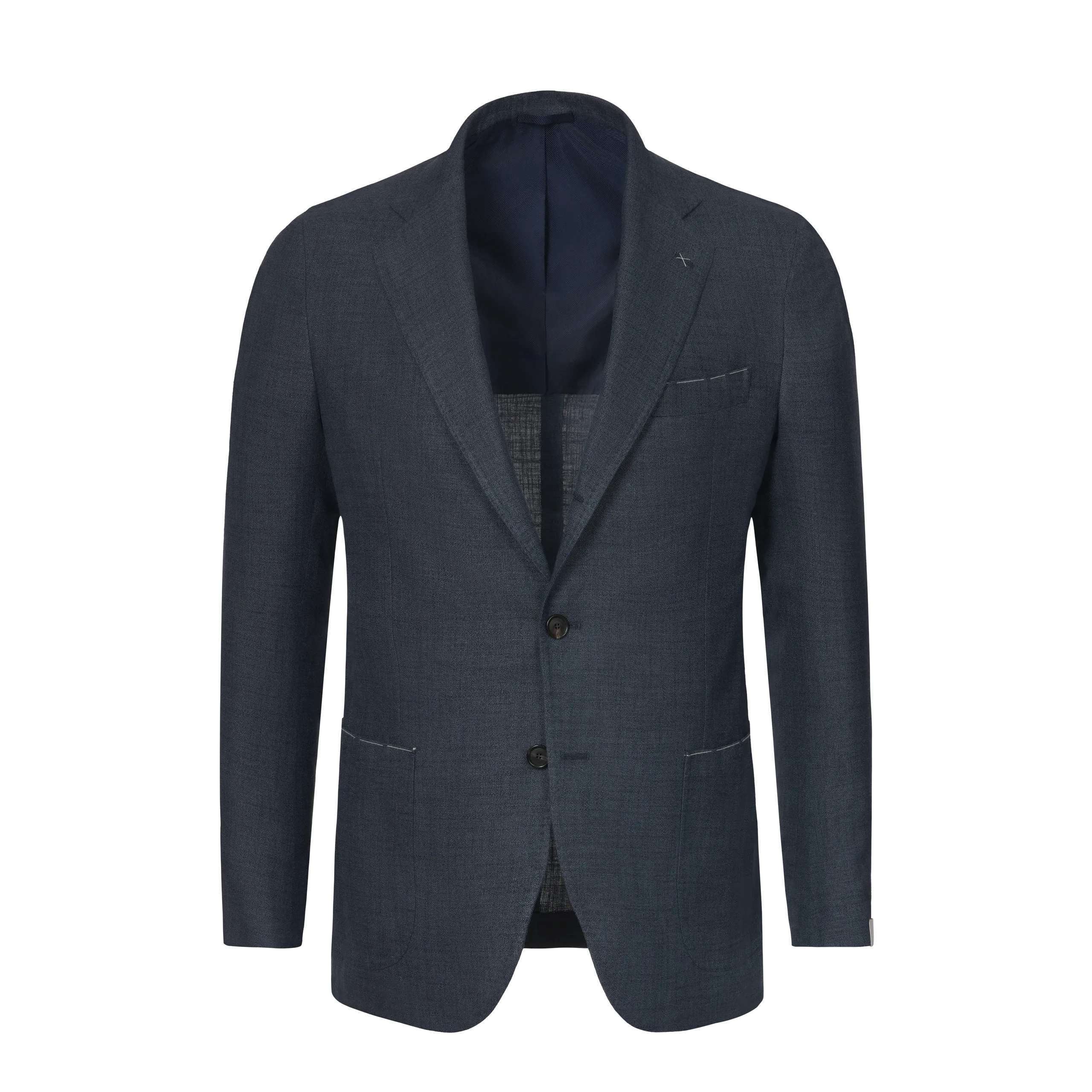 Single-Breasted Viscose-Silk Blend Jacket in Denim Blue