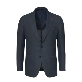 Single-Breasted Viscose-Silk Blend Jacket in Denim Blue