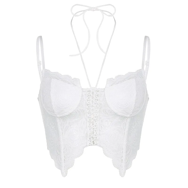 Spaghetti Strap White See-Through Lace Top